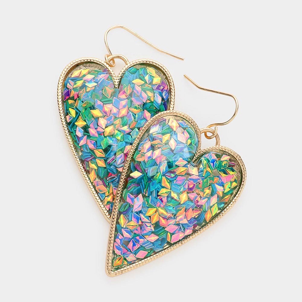 Gold Confetti glittered heart shaped medium size earrings